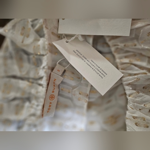 NWT Tory Burch Jasmine Ivory Gold Dress Tie Waist 2 XS - Picture 6 of 10